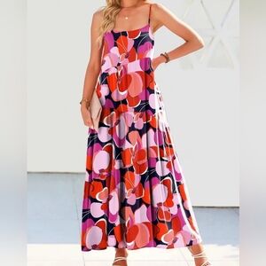 Anrabess Colorful Floral Maxi Dress size S